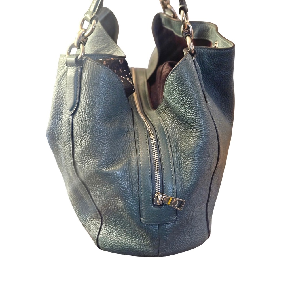 Coach Pebbled Leather Hobo Bag Teal Blue Shoulder Bag Triple Compartment - Picture 6 of 13